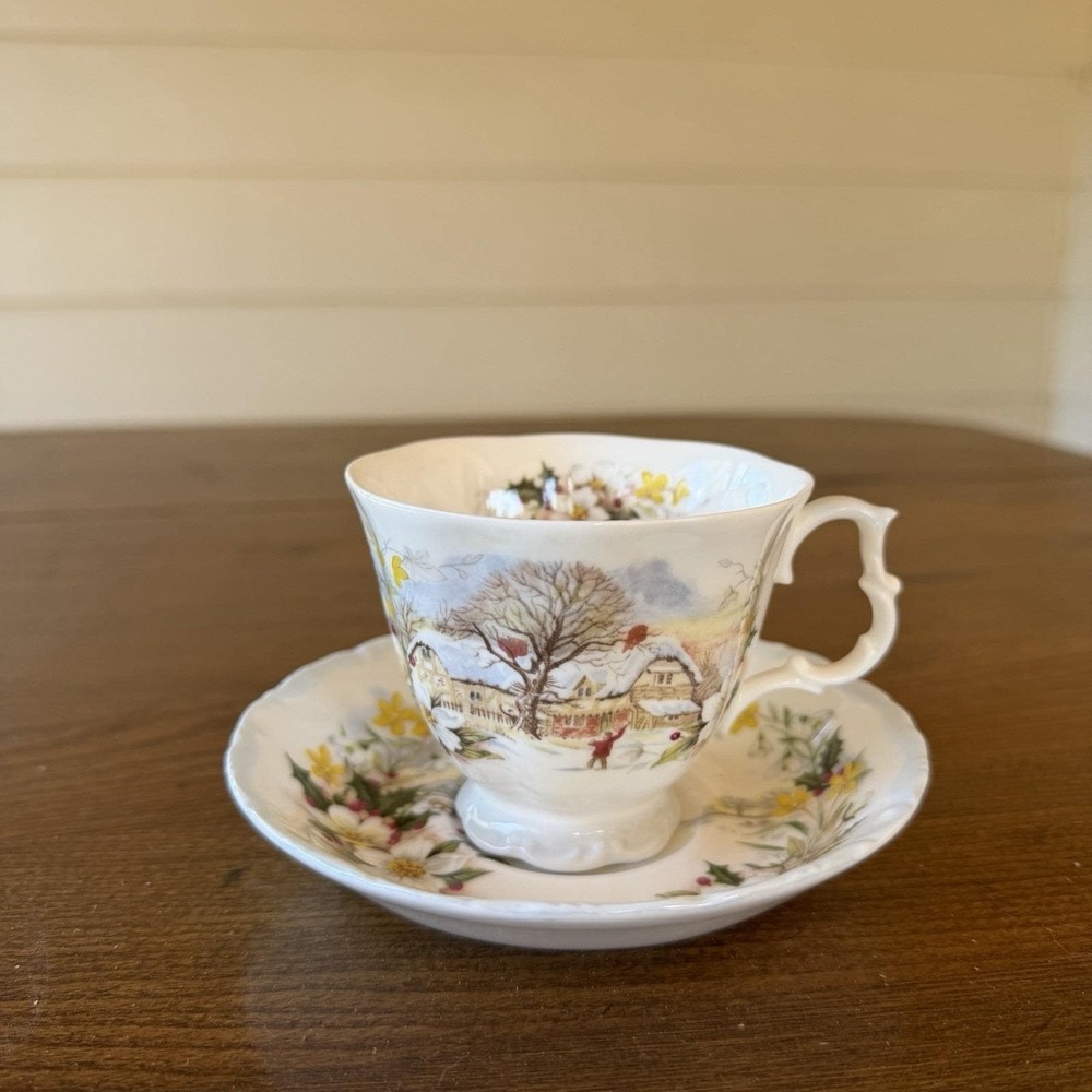 Vintage Royal Albert Cottage Garden Year Series Winter Teacup & Saucer 1984 Eng